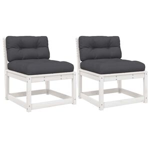 vidaXL Garden Sofas with Cushions 2pcs White Solid Wood Pine