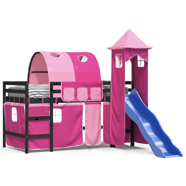 vidaXL Kids' Loft Bed with Tower without Mattress Pink 90x190 cm Single