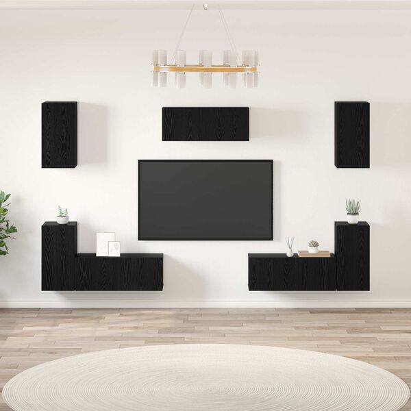vidaXL TV Cabinet Set Wall-mounted 7 pcs Black Oak Engineered Wood