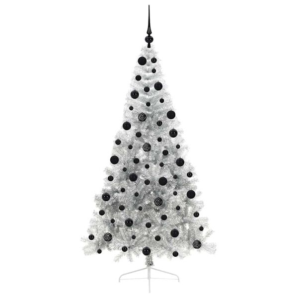 vidaXL Artificial Pre-lit Christmas Tree Silver 210 cm PET