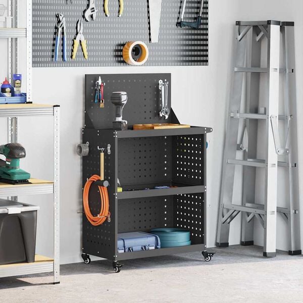 vidaXL Tool Trolley Black 65 x 35 x 111 cm Cold-rolled Steel
