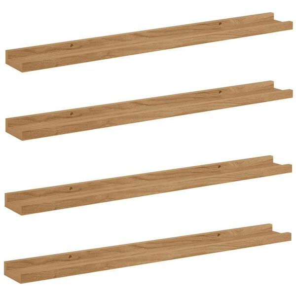 vidaXL Wall Shelf with Shelf 4 pcs Brown 80 x 9 x 3 cm Engineered Wood