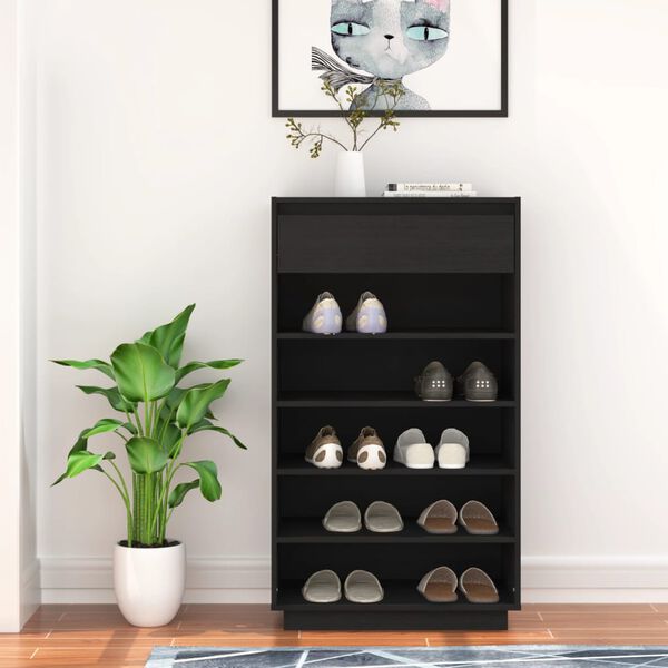 vidaXL Shoe Cabinet Black 60x34x105 cm Solid Wood Pine