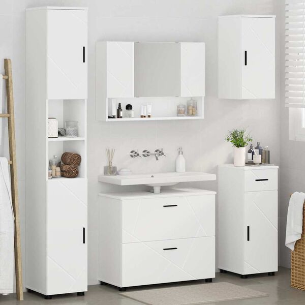 vidaXL Bathroom Furniture Set 5 pcs White Engineered Wood and Metal