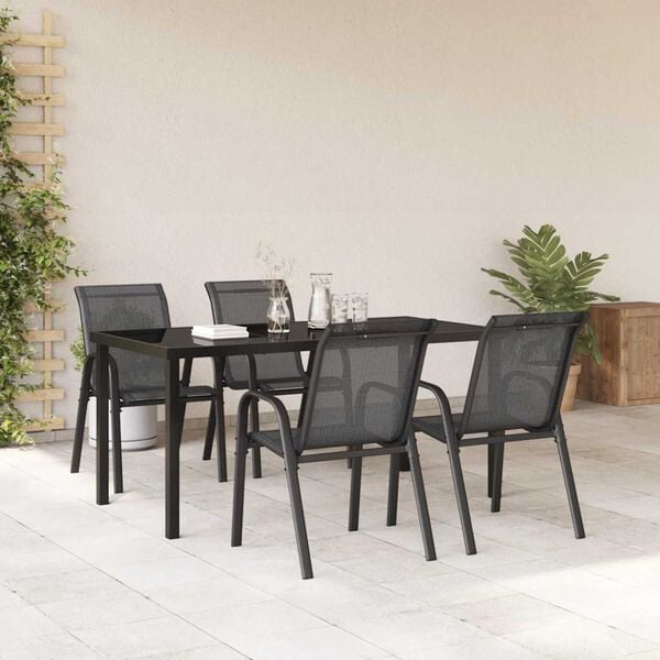 vidaXL Stackable Garden Chairs 4 pcs Black Textilene Fabric