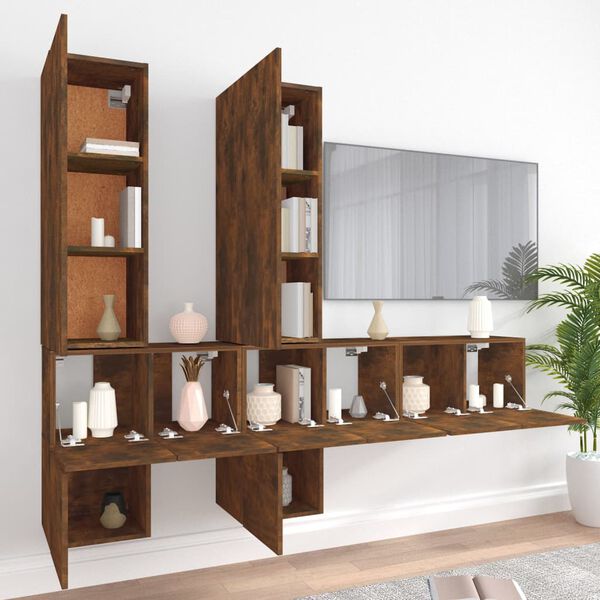 vidaXL 7 Piece TV Cabinet Set Smoked Oak Engineered Wood