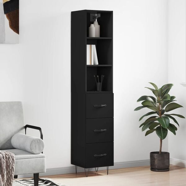 vidaXL Highboard Black 34.5x34x180 cm Engineered Wood