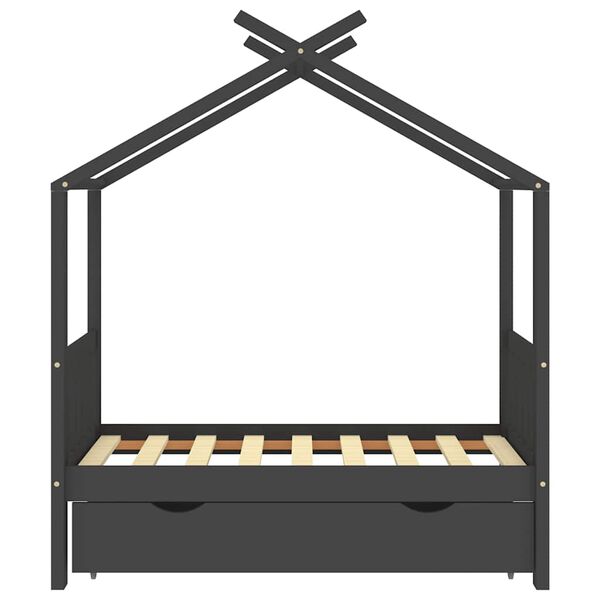 vidaXL Kids Bed Frame with a Drawer Dark Grey Solid Pine Wood 70x140cm