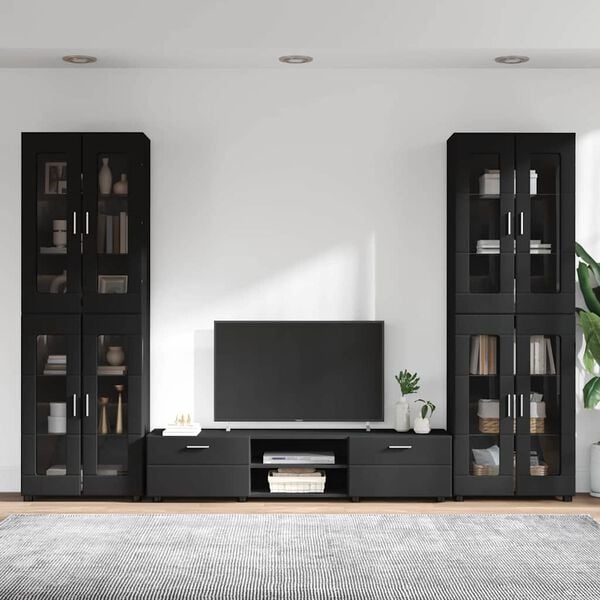 vidaXL TV Cabinet Set with Drawer with Shelf Black Engineered Wood