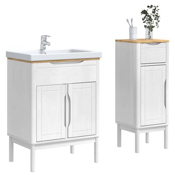 vidaXL Bathroom Furniture Set with Drawer 2 pcs White Solid Pine Wood
