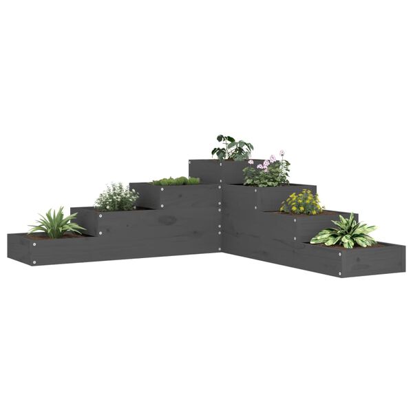 vidaXL Garden Planter 4-Tier 106x104.5x36 cm Grey Solid Wood Pine