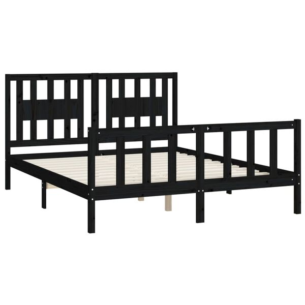 vidaXL Bed Frame without Mattress Black Solid Wood Pine King Size