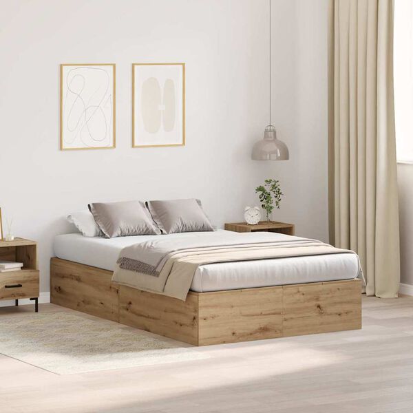 vidaXL Storage Bed Frame Artisan Oak 120 x 190 cm Engineered Wood