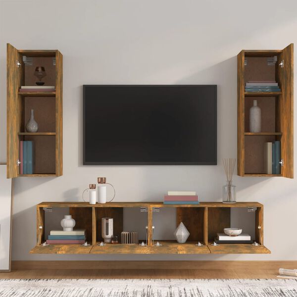 vidaXL 4 Piece TV Cabinet Set Smoked Oak Engineered Wood