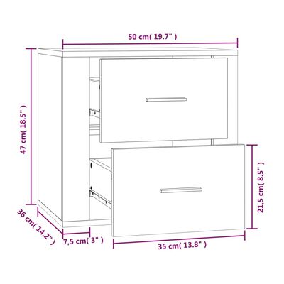 vidaXL Wall-mounted Bedside Cabinet Sonoma Oak 50x36x47 cm