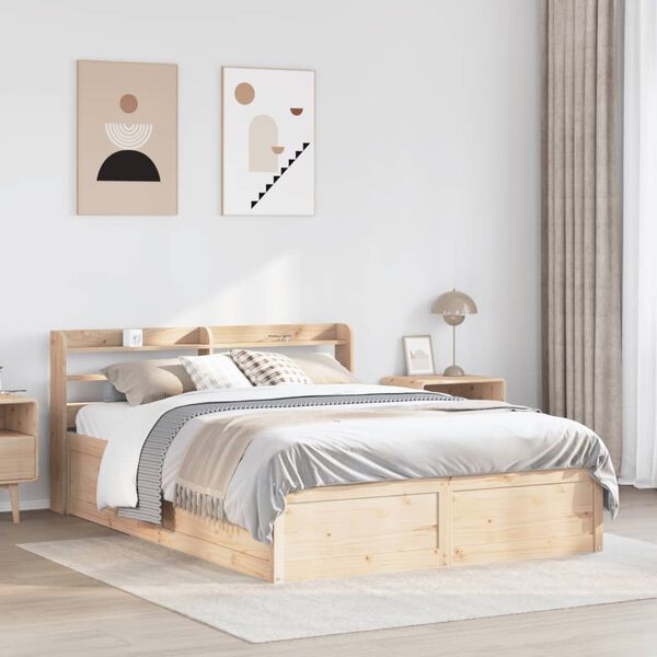 vidaXL Bed Frame with Headboard 150x200 cm King Size Solid Wood Pine