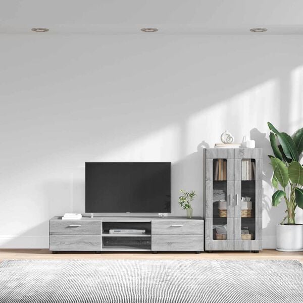vidaXL TV Cabinet Set with Drawer Grey Sonoma Engineered Wood