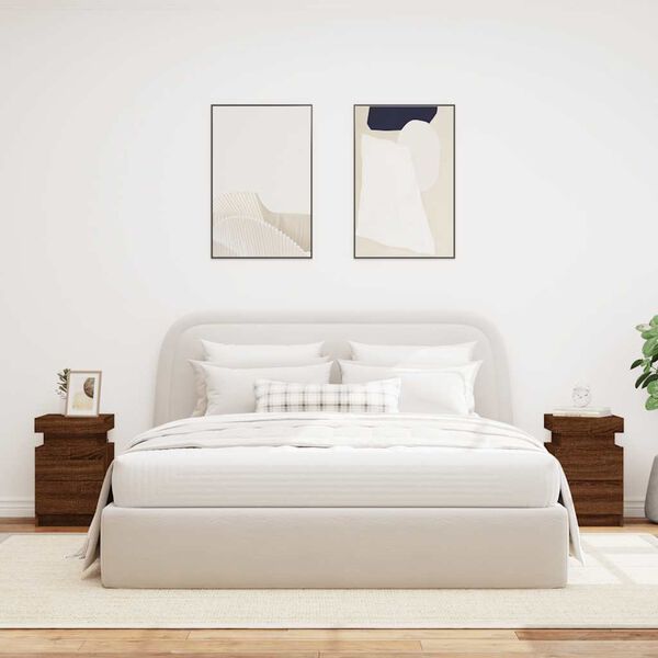 vidaXL Bedside Cabinets with LED Lights 2 pcs Brown Oak 35x39x55 cm