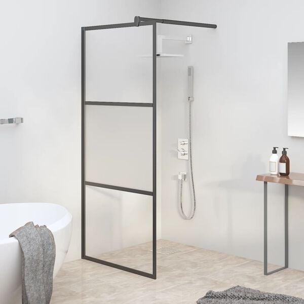 vidaXL Walk-in Shower Wall 80x195 cm Half Frosted ESG Glass Black