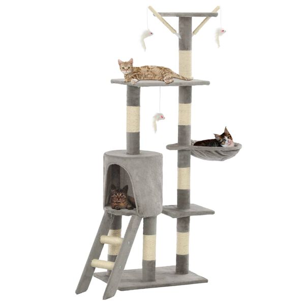 vidaXL Cat Tree with Sisal Scratching Posts 138 cm Grey