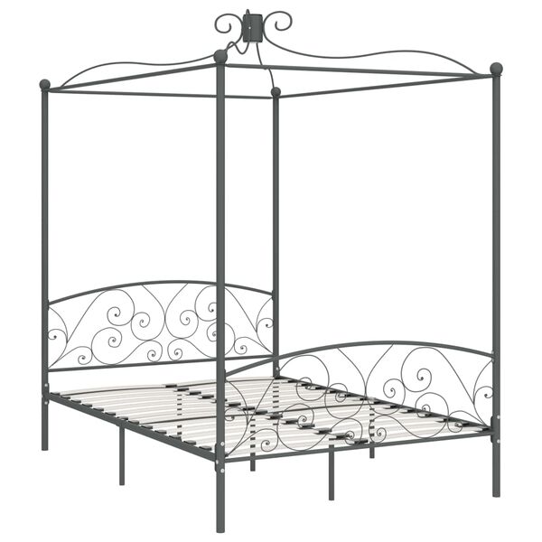 284483 vidaXL Canopy Bed Frame without Mattress Grey Metal 140x200 cm
