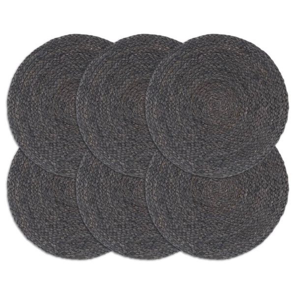vidaXL Placemats 6 pcs Plain Dark Grey 38 cm Round Jute