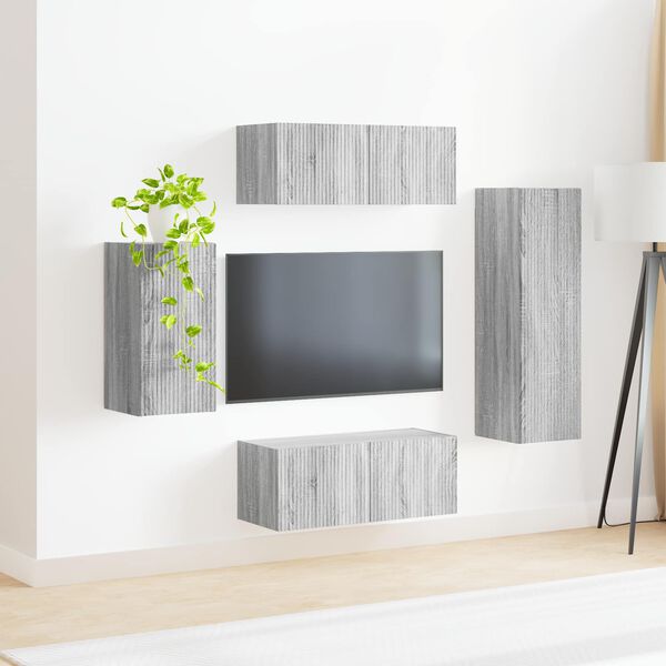 vidaXL TV Cabinet Set Wall-mounted 4 pcs Grey Sonoma Engineered Wood