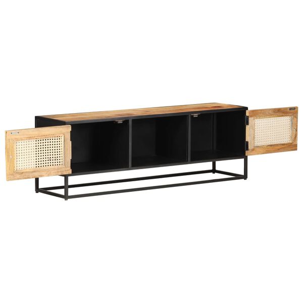 vidaXL TV Cabinet 120x30x40 cm Rough Mango Wood and Natural Cane