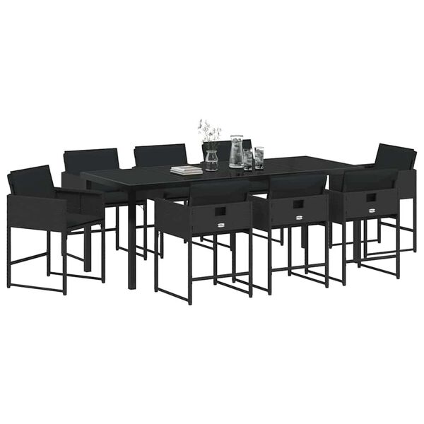 vidaXL Garden Dining Set 9 pcs Black Poly Rattan