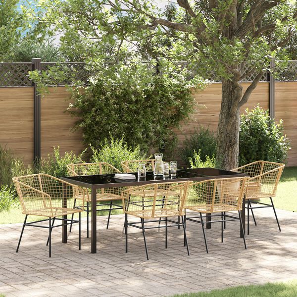 vidaXL Garden Dining Set 7 pcs Brown Poly Rattan