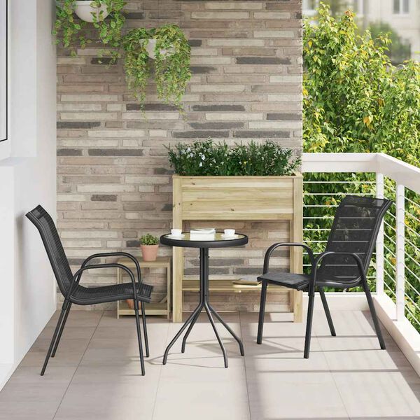 vidaXL Stackable Garden Chairs 2 pcs Black Textilene Fabric