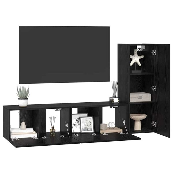 vidaXL TV Cabinet Set Wall-mounted 3 pcs Black Oak Engineered Wood