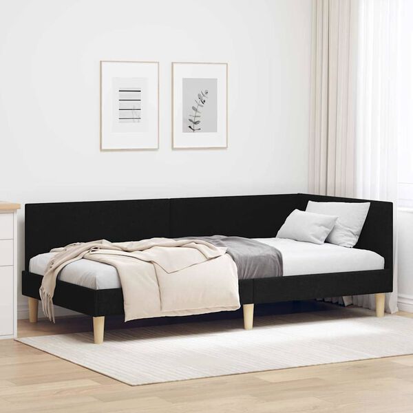 vidaXL Corner Bed Frame with Headboard Black 90 cm x 190 cm Velvet