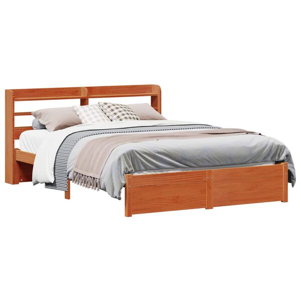 vidaXL Bed Frame with Headboard Wax Brown 150 x 200 cm Solid Pine Wood