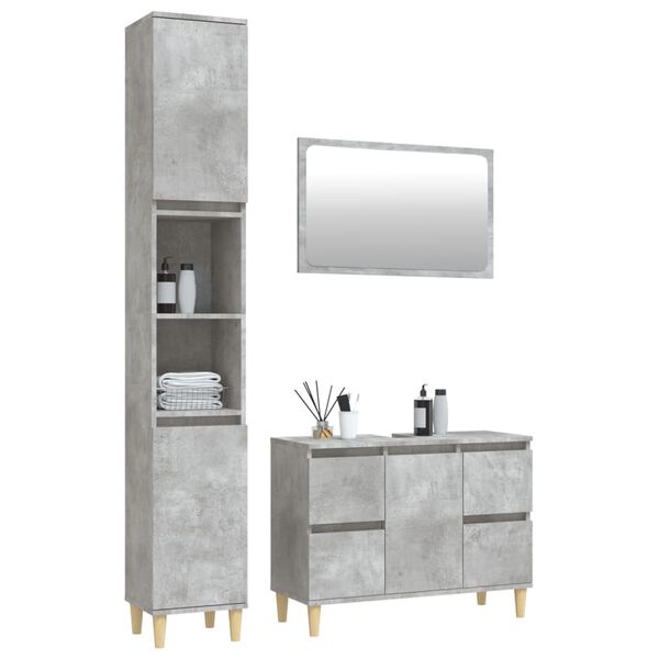 vidaXL 3 Piece Bathroom Furniture Set Concrete Grey Engineered Wood