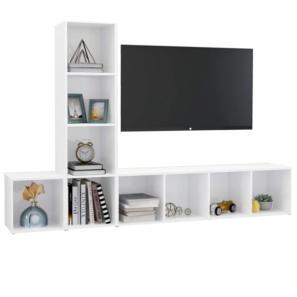 vidaXL 3 Piece TV Cabinet Set High Gloss White Engineered Wood