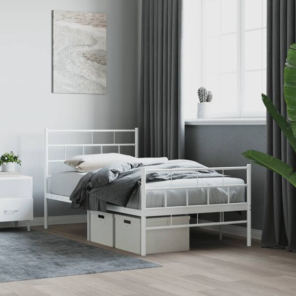 vidaXL Metal Bed Frame without Mattress with Footboard White 90x200cm