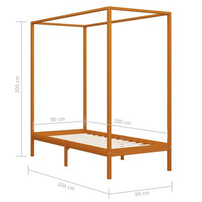 vidaXL Canopy Bed Frame Honey Brown Solid Pine Wood 90x200 cm