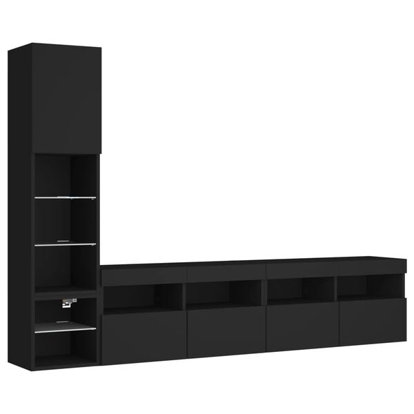 vidaXL 4 Piece TV Wall Units with LED Black Engineered Wood