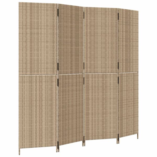 vidaXL Room Divider 4 Panels Beige Poly Rattan