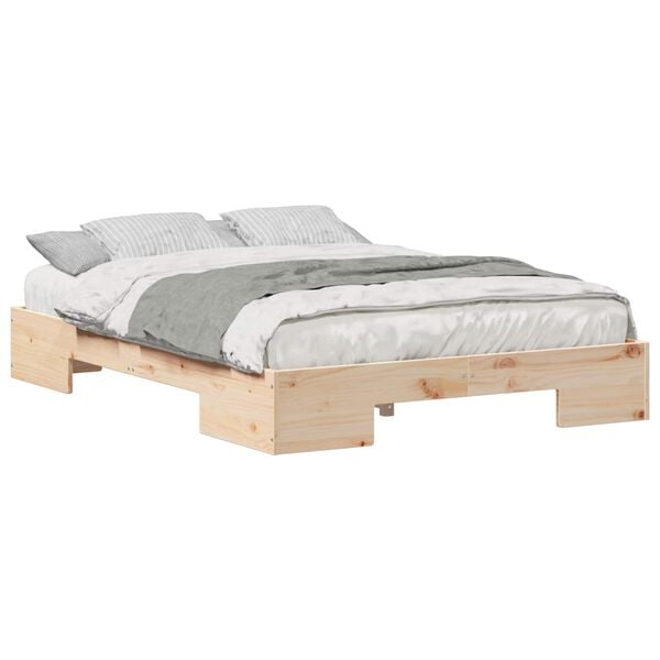 vidaXL Floor Bed Frame with Storage Brown 140 x 190 cm Solid pine wood