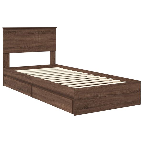 vidaXL Storage Bed with Drawer Brown Oak 90 x 200 cm Engineered Wood