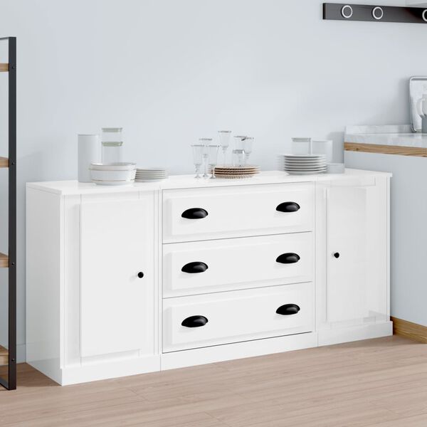 vidaXL Sideboards 3 pcs High Gloss White Engineered Wood
