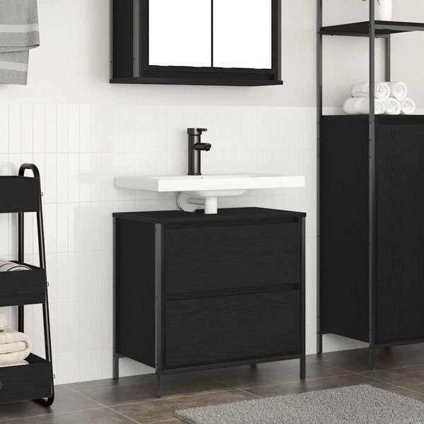 vidaXL Bathroom Basin Cabinet with Drawers Black Oak 60x34.5x60 cm