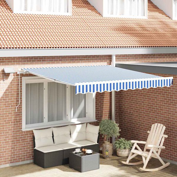 vidaXL Retractable Awning Manual Blue and White 350 x 250 cm