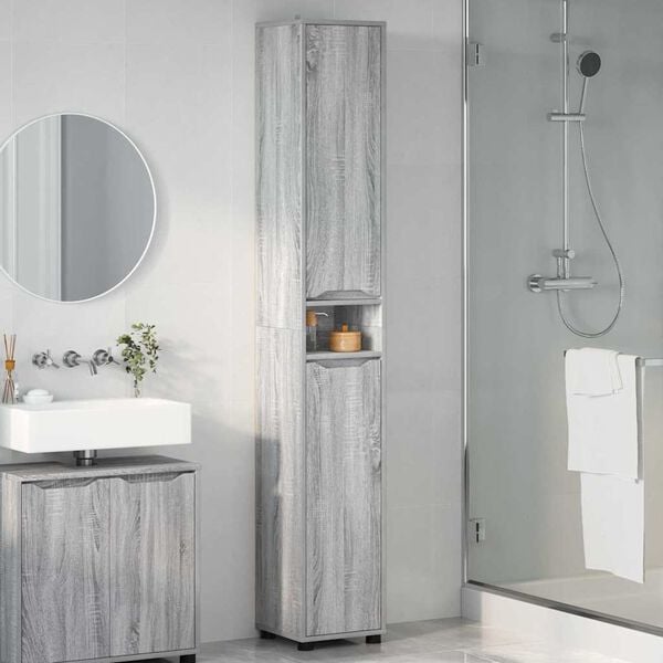 vidaXL Bathroom Cabinet Grey Sonoma 30.5 x 30 x 195 cm Engineered Wood