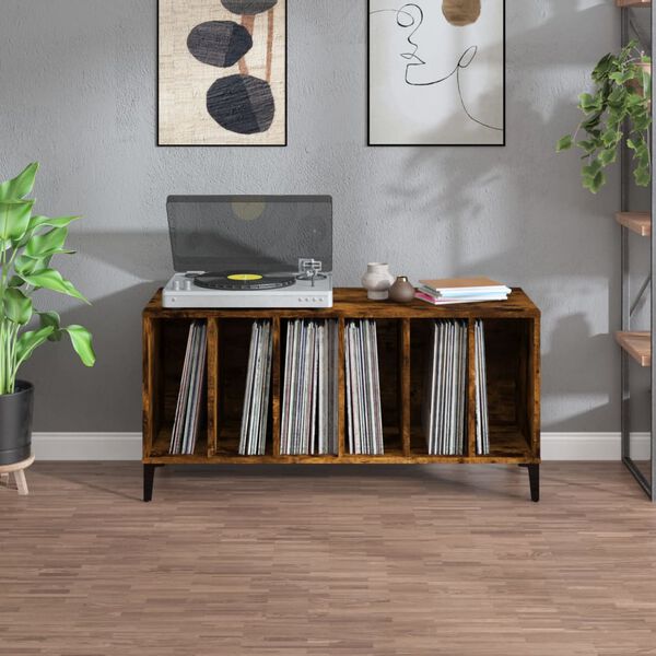 vidaXL Record Cabinet Smoked Oak 100x38x48 cm Engineered Wood