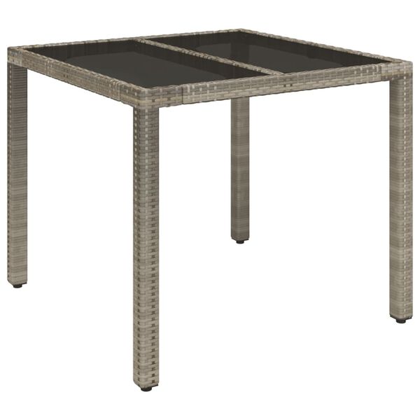 vidaXL Garden Table with Glass Top Grey 90x90x75 cm Poly Rattan