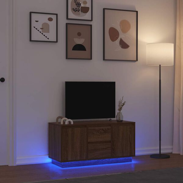 vidaXL TV Cabinet with LED Lights Brown Oak 100x41x50 cm