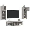 vidaXL 5 Piece TV Wall Units with LED Grey Sonoma Engineered Wood